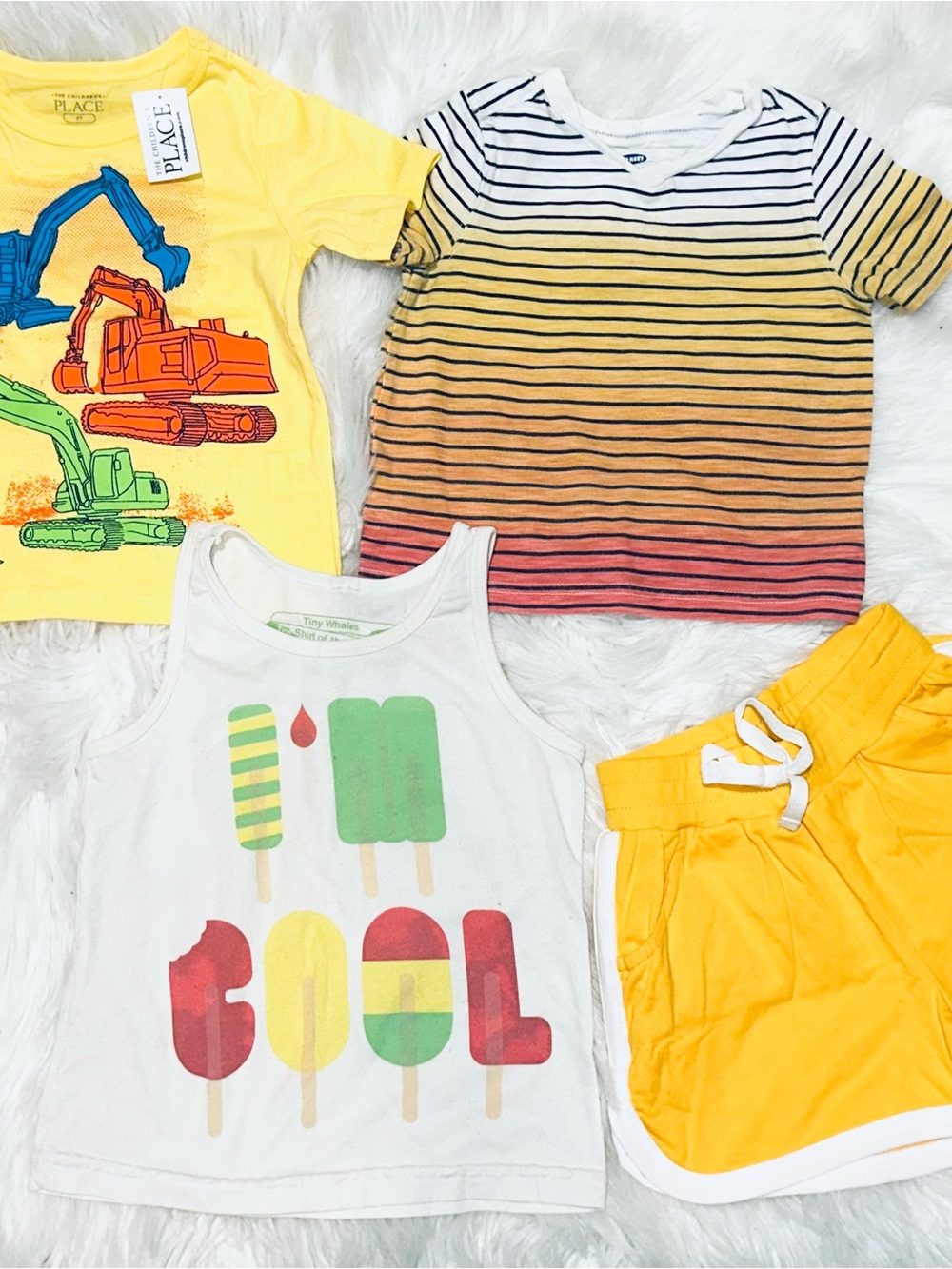 4-Piece Boys Excavator + Striped tee + Popsicle Tank w/ Yellow Retro Shorties